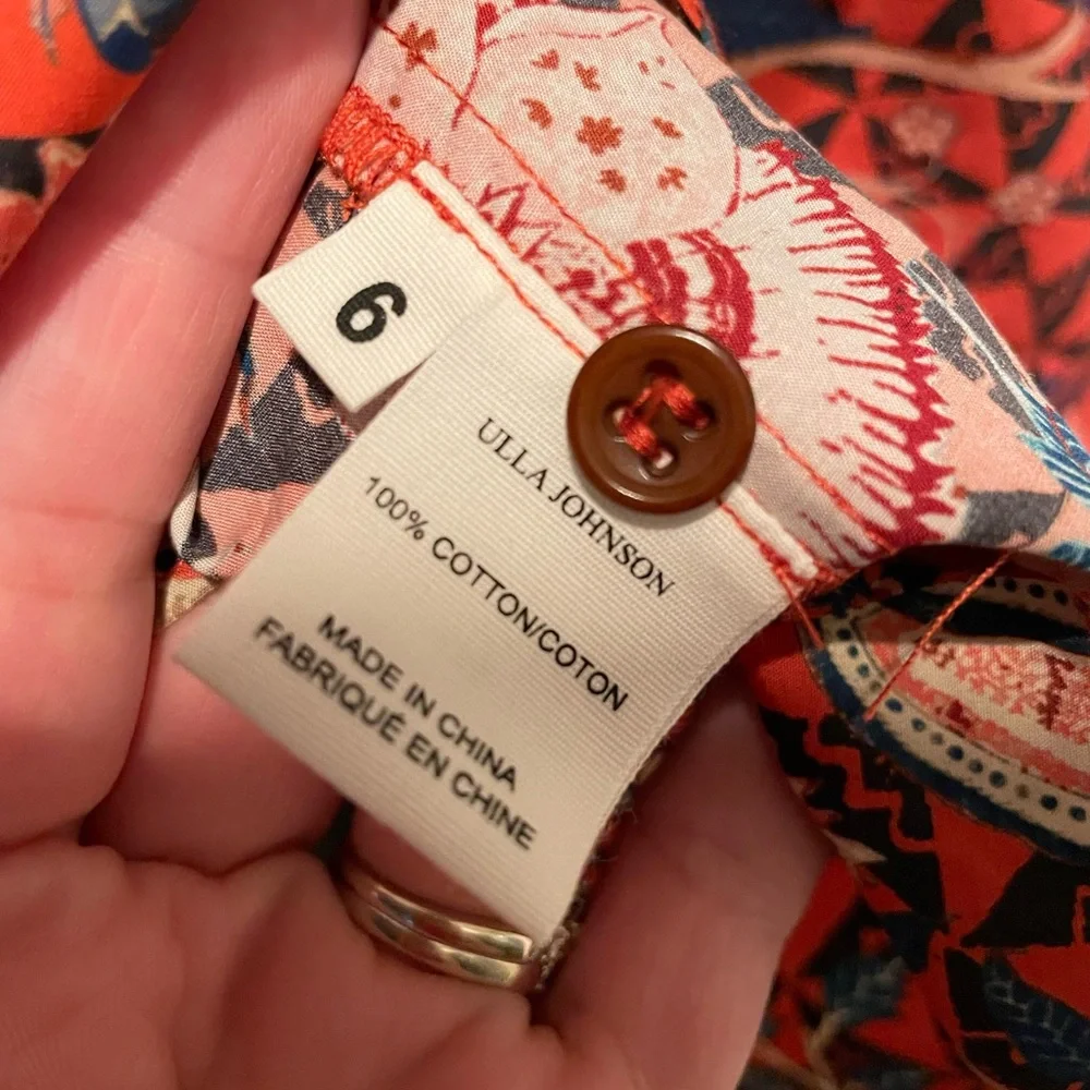 ULLA JOHNSON 100% Cotton Short Puff Sleeve Elise Hibiscus Floral Blouse 6 $495 - Picture 10 of 16